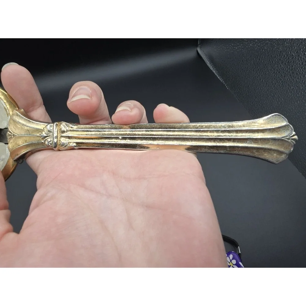 Vanity Vtg Antique Nylon Hair Brush‎ Gold Brass Tone USA